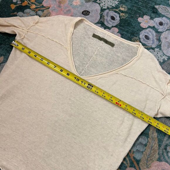 Enza Costa Linen Sweater Top Womens Small Cream Knit 3/4 Sleeve V-Neck Pullover - Picture 7 of 13